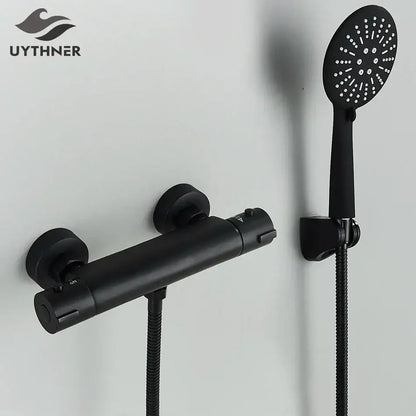 Modern black & chrome brass shower set bathroom wall mount mixer