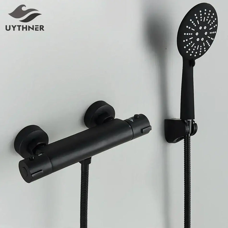 Modern black & chrome brass shower set bathroom wall mount mixer
