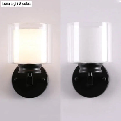 Modern black & chrome clear glass sconce – bedroom wall mounted light