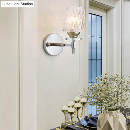 Modern black & chrome dimpled glass cylinder wall sconce bedroom light