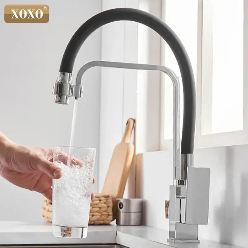 Modern black & chrome filter kitchen faucet single hole rotation