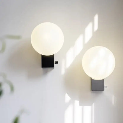 Modern black & chrome glass ball wall sconce bedroom light