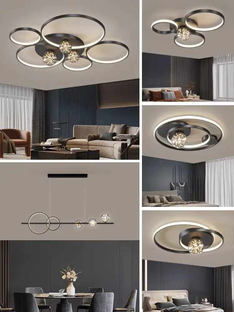 Modern black & chrome gypsophila chandelier living room led light