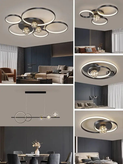 Modern black & chrome gypsophila chandelier living room led light