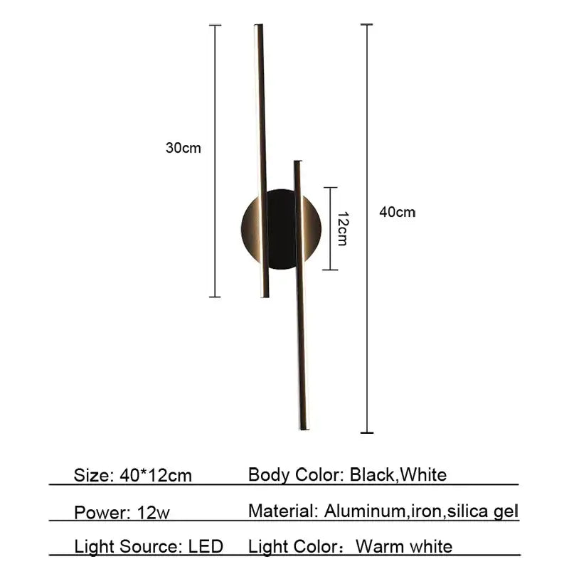 Modern black & chrome led strip wall light for bedroom
