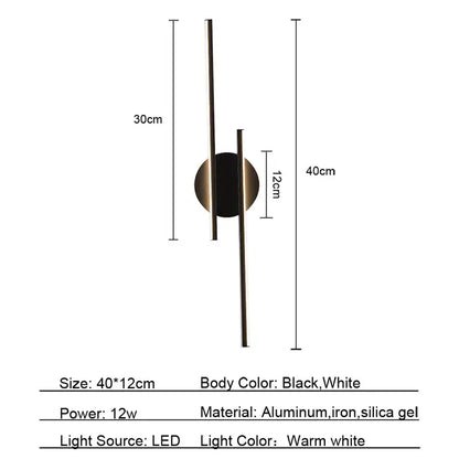 Modern black & chrome led strip wall light for bedroom