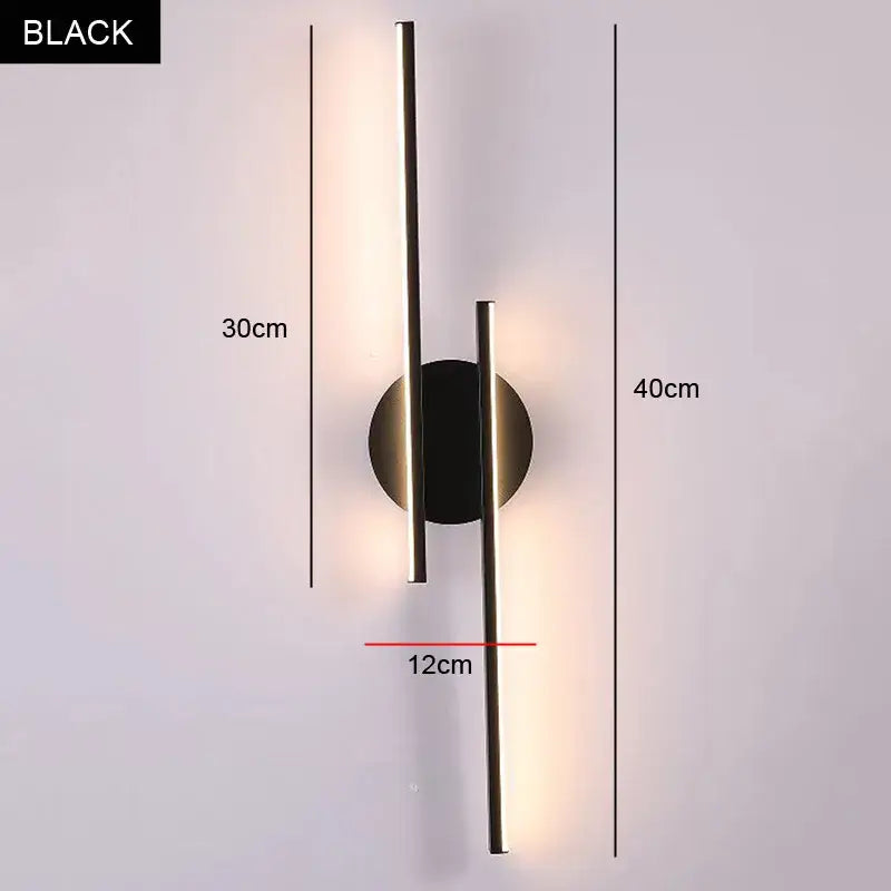 Modern black & chrome led strip wall light for bedroom