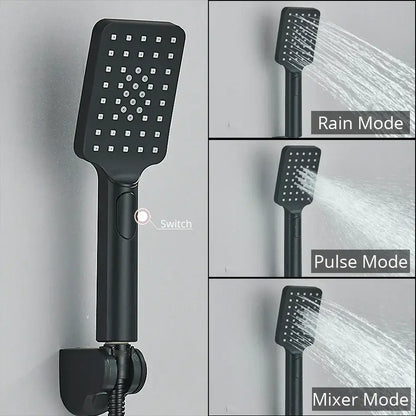 Modern black & chrome thermostatic shower set bathroom rain head