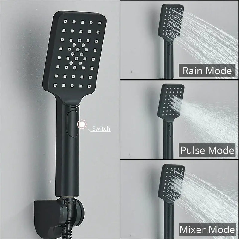 Modern black & chrome thermostatic shower set bathroom rain head