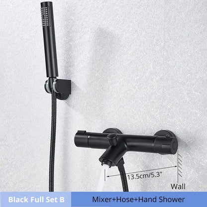 Modern black & chrome thermostatic shower set bathroom rain head