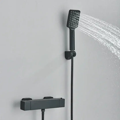 Modern black & chrome thermostatic shower set bathroom rain head