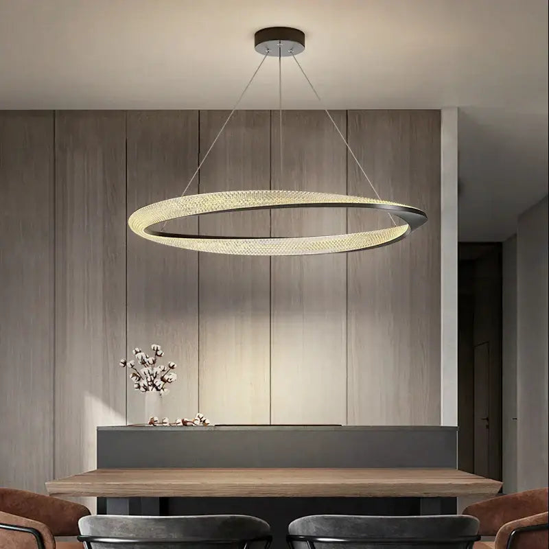 Modern black circle chrome chandelier living room led pendant light
