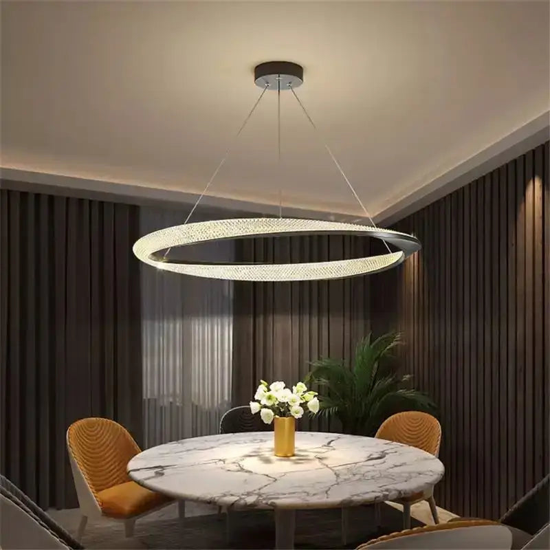 Modern black circle chrome chandelier living room led pendant light