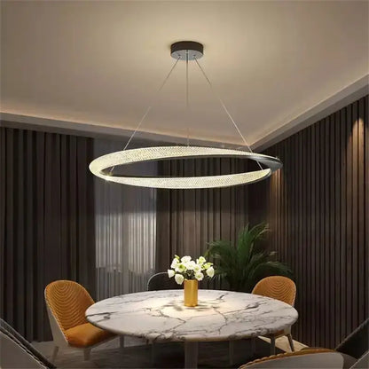 Modern black circle chrome chandelier living room led pendant light