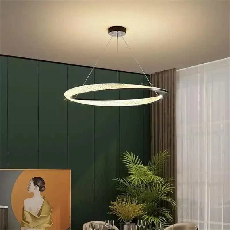 Modern black circle chrome chandelier living room led pendant light