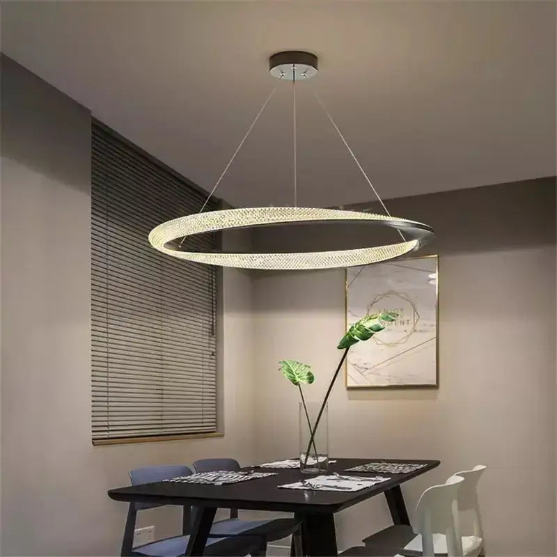 Modern black circle chrome chandelier living room led pendant light