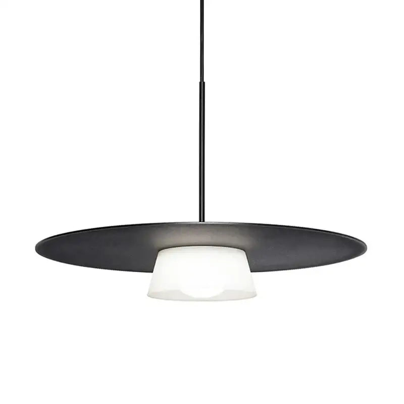 Modern black circular coffee shop pendant light with frosted glass shade for dining room