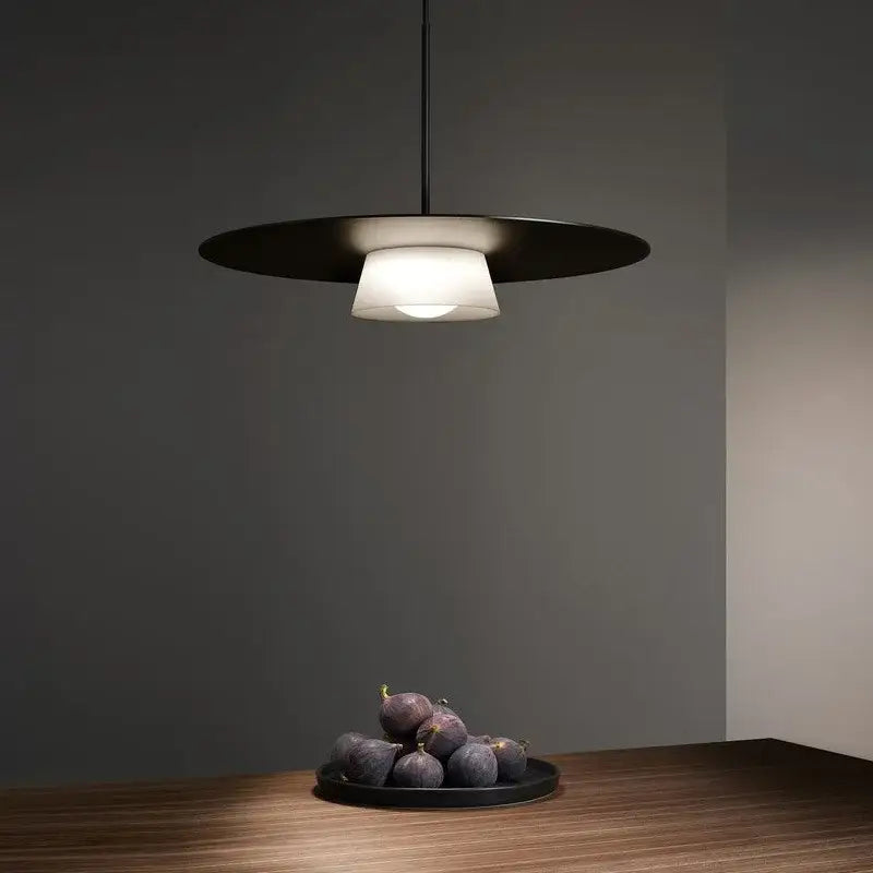 Modern black circular coffee shop pendant light with frosted glass shade for dining room