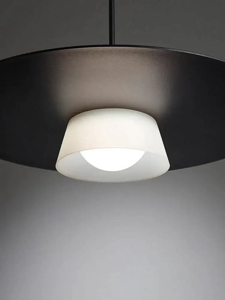 Modern black circular coffee shop pendant light with frosted glass shade for dining room