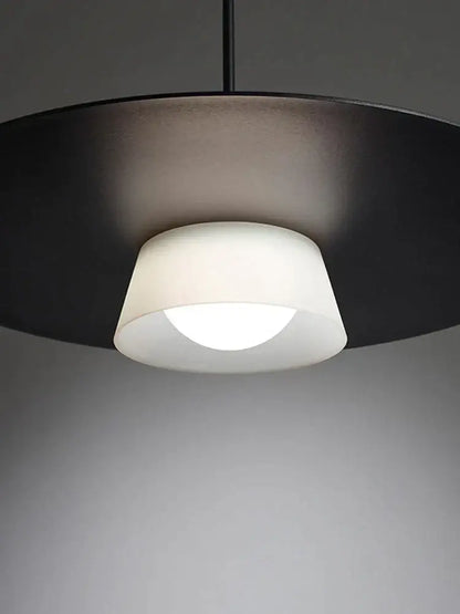 Modern black circular coffee shop pendant light with frosted glass shade for dining room