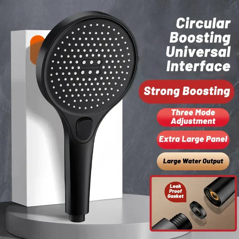 Modern black circular high pressure shower head bathroom three modes