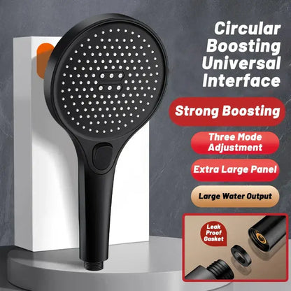 Modern black circular high pressure shower head bathroom three modes