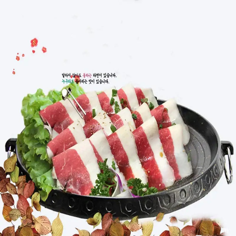 Modern black circular korean grill pan kitchen bbq tray
