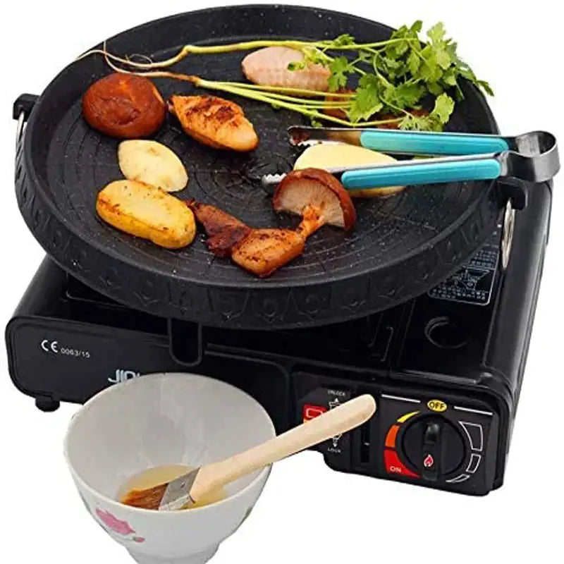 Modern black circular korean grill pan kitchen bbq tray