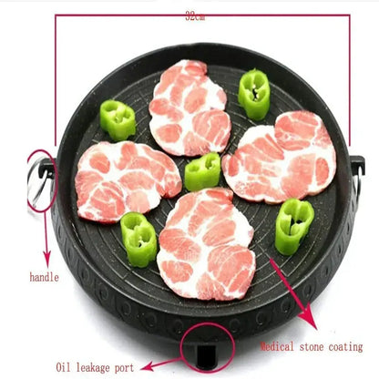 Modern black circular korean grill pan kitchen bbq tray