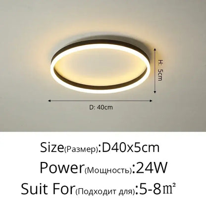 Modern black circular led ceiling light for living room decor