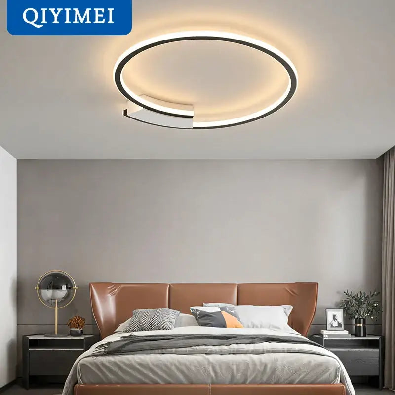 Modern black circular led indoor ceiling lamp for living room