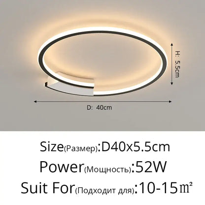 Modern black circular led indoor ceiling lamp for living room