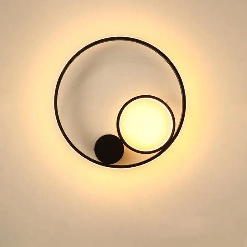 Modern black circular led wall lamp bedroom minimalist sconce