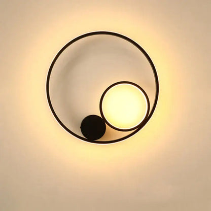Modern black circular led wall lamp bedroom minimalist sconce