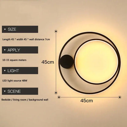 Modern black circular led wall lamp bedroom minimalist sconce