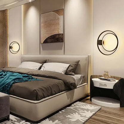 Modern black circular led wall lamp bedroom minimalist sconce