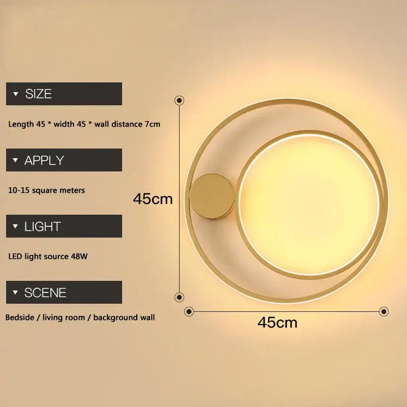 Modern black circular led wall lamp bedroom minimalist sconce