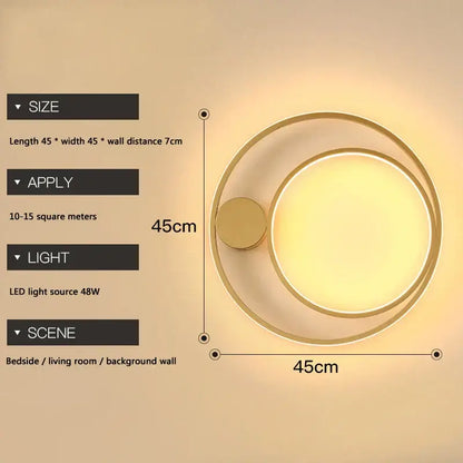 Modern black circular led wall lamp bedroom minimalist sconce