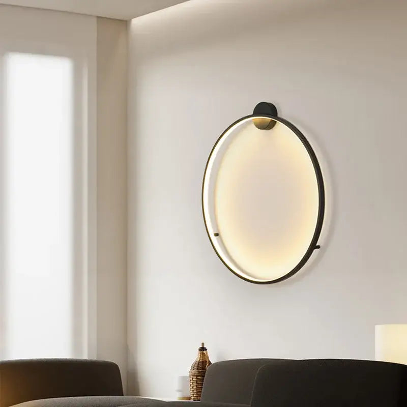 Modern black circular led wall lights for bedroom warm lighting