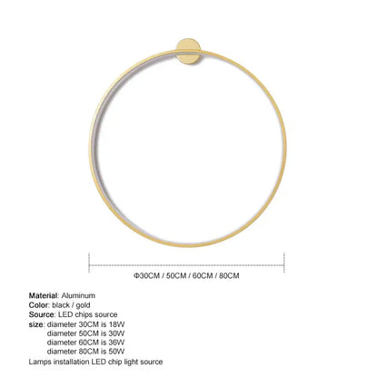 Modern black circular led wall lights for bedroom warm lighting