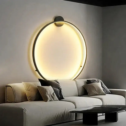 Modern black circular wall lamp living room warm led light