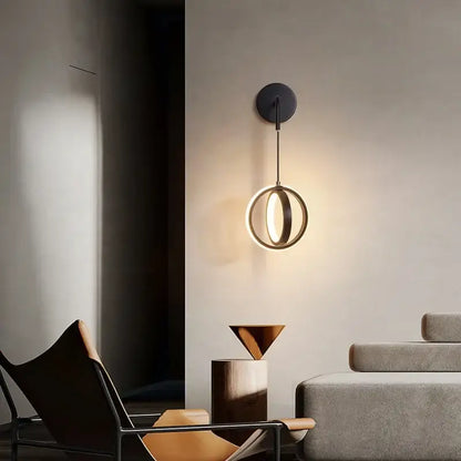 Modern black circular wall sconce light – bedroom glowing ring light