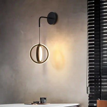 Modern black circular wall sconce light – bedroom glowing ring light