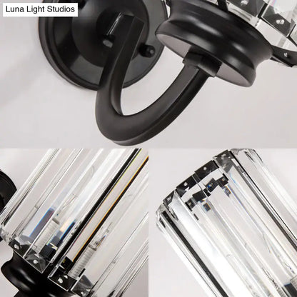 Modern black clear crystal drum wall lamp living room sconce light