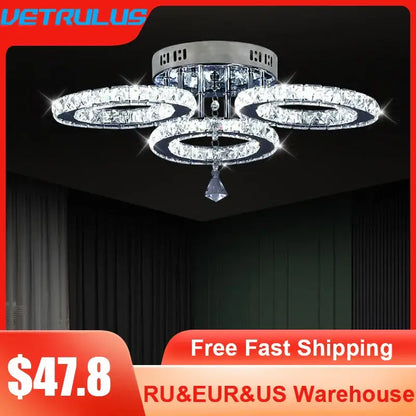 Modern black & clear crystal led ceiling chandelier living room light