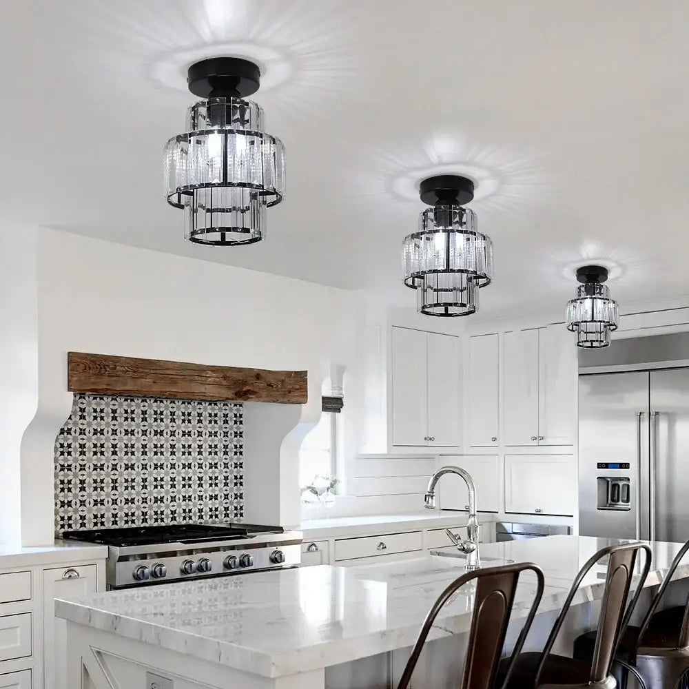 Modern black & clear crystal led ceiling light bedroom chandelier