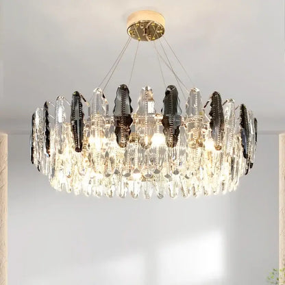 Modern black & clear diamond crystal chandelier living room pendant lamp