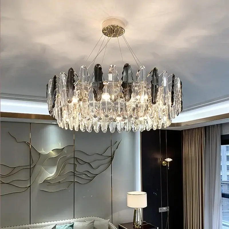 Modern black & clear diamond crystal chandelier living room pendant lamp