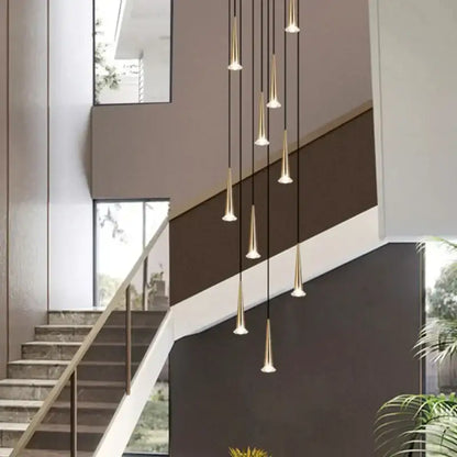 Modern black conical crystal led stair lighting fixture