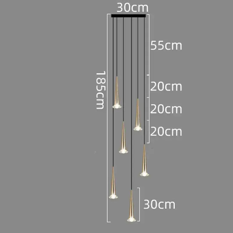 Modern black conical crystal led stair lighting fixture